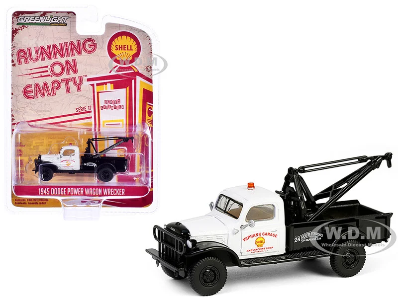 1945 Dodge Power Wagon Wrecker Tow Truck "Shell Oil" White and Black "Running on Empty" Series 17 1/64 Diecast Model Car by Greenlight - Dodge Models