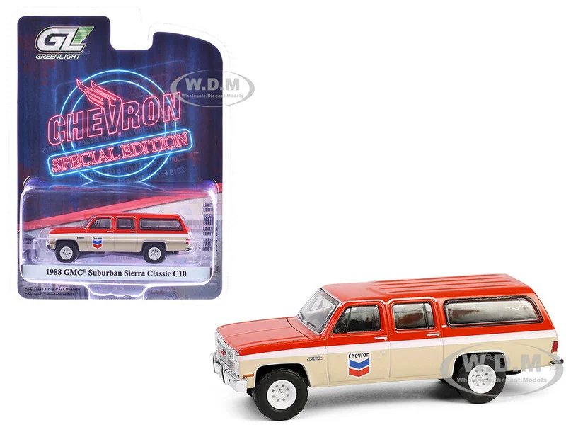1988 GMC Suburban Sierra Classic C10 "Chevron" Orange and Beige with White Stripes "Chevron Special Edition" Series 1 1/64 Diecast Model Car by Greenlight - GMC Models