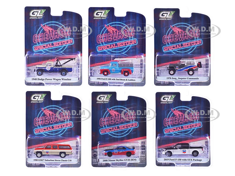 "Chevron Special Edition" Series 1 Set of 6 pieces 1/64 Diecast Model Cars by Greenlight - 1/64 Scale Sets