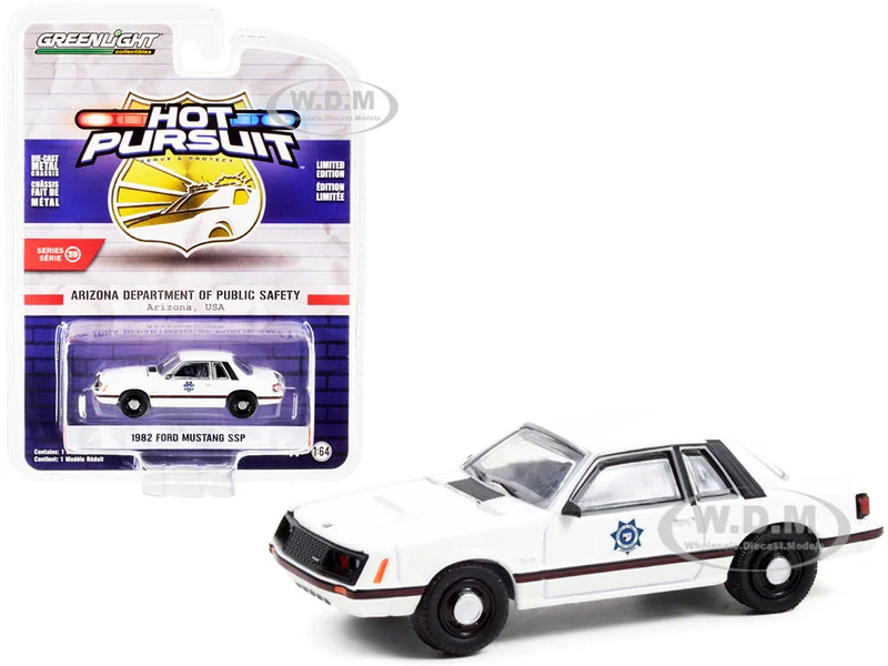 1982 Ford Mustang SSP White "Arizona Department of Public Safety" "Hot Pursuit" Series 39 1/64 Diecast Model Car by Greenlight - Ford Models
