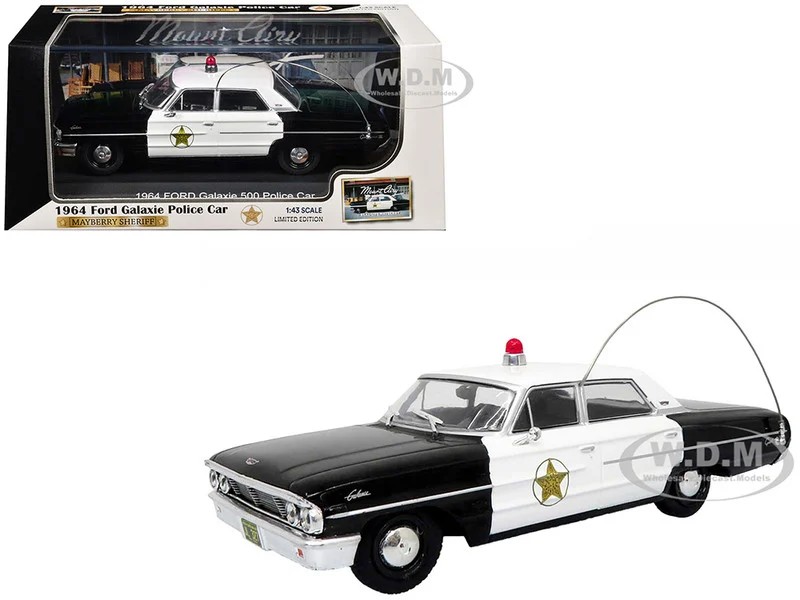 1964 Ford Galaxie 500 Police Car "Mount Airy Mayberry Sheriff" Black and White 1/43 Diecast Model by Iconic Replicas - Ford Models