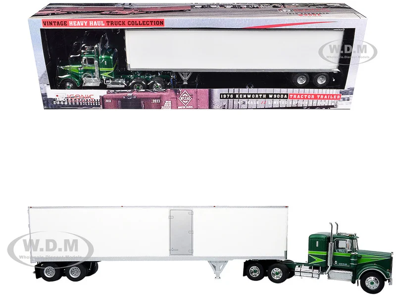 1976 Kenworth W900A Tractor with Dry Goods Trailer Green Metallic with Light Green Graphics "Vintage Heavy Haul Truck Collection" 1/43 Diecast Model by Iconic Replicas - Kenworth Models
