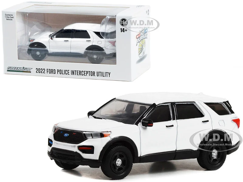 2022 Ford Police Interceptor Utility White "Hot Pursuit" "Hobby Exclusive" Series 1/64 Diecast Model Car by Greenlight - Ford Models