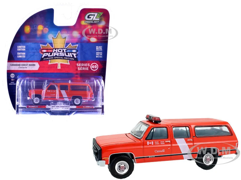 1991 GMC Suburban "Canada Coast Guard" Red with White Stripes "Hot Pursuit - Canada Special Edition" Series 1/64 Diecast Model Car by Greenlight