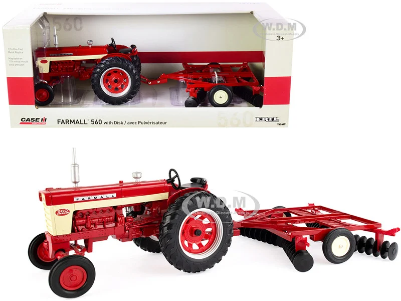 Farmall 560 Tractor with Disс Harrow Red "Case IH Agriculture" Series 1/16 Diecast Model by ERTL TOMY - IH Farmall Models