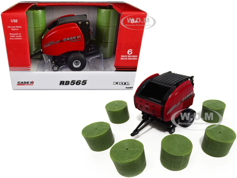 Case IH RB565 Premium Round Baler Red with 6 Bales "Case IH Agriculture" 1/32 Diecast Model by ERTL TOMY - Case Tractors Models
