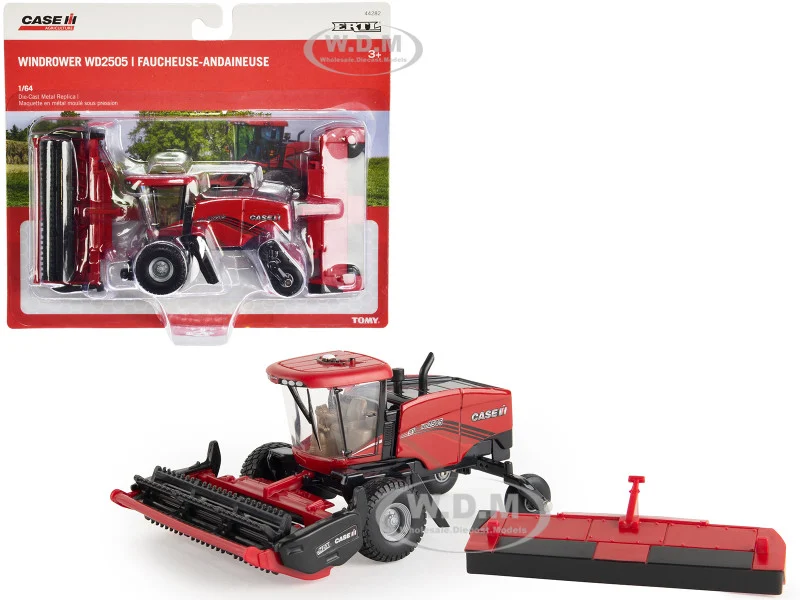 Case IH WD2505 Windrower with Header Red "Case IH Agriculture" 1/64 Diecast Model by ERTL TOMY - Case Tractors Models