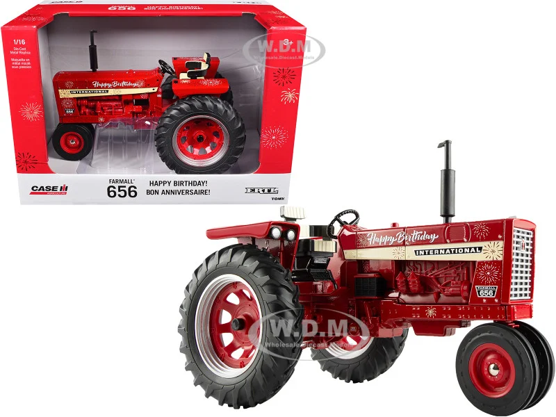 Farmall 656 Narrow Front Tractor "Happy Birthday" Red Metallic "Case IH Agriculture" Series 1/16 Diecast Model by ERTL TOMY - Case Tractors Models