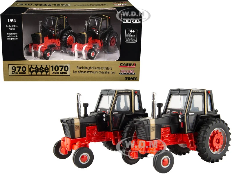 Case 970 Agri King Tractor Black and Case 1070 Agri King Tractor Black Set of 2 pieces "Case Agriculture - Prestige Collection" 1/64 Diecast Model by ERTL TOMY