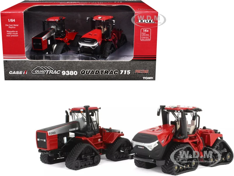 Case IH QuadTrac 9380 Tractor Red and Case IH QuadTrac 715 Tractor Set of 2 Tractors "Prestige Collection" 1/64 Diecast Models by ERTL TOMY - Case Tractors Models