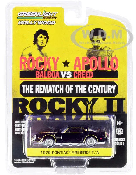 1979 Pontiac Firebird Trans Am T/A Black with Hood Bird "Rocky II" (1979) Movie "Hollywood Series" Release 5 1/64 Diecast Model Car by Greenlight - Pontiac Models