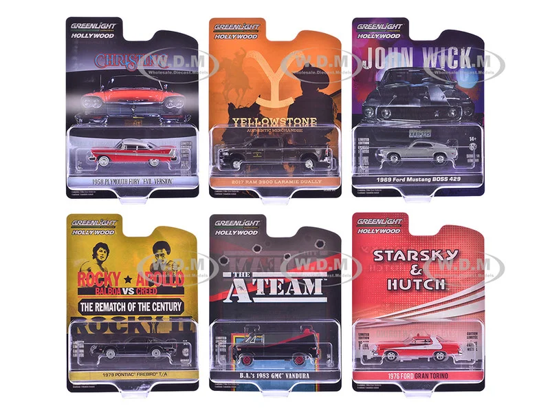 "Hollywood Greatest Hits" (2024) Set of 6 pieces 1/64 Diecast Model Cars by Greenlight - 1/64 Scale Sets