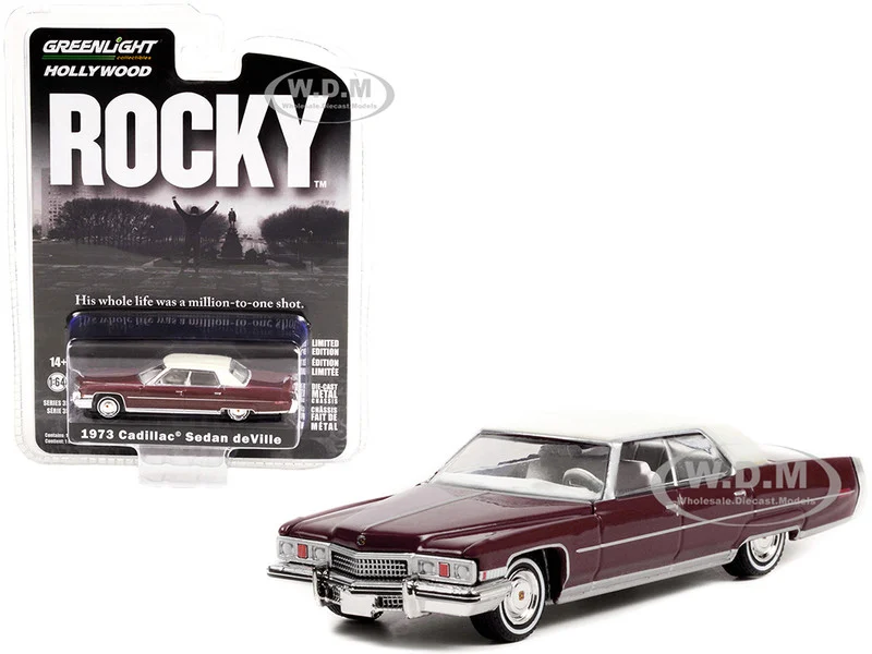 1973 Cadillac Sedan DeVille Burgundy with White Top "Rocky" (1976) Movie "Hollywood Series" Release 35 1/64 Diecast Model Car by Greenlight - Cadillac Models