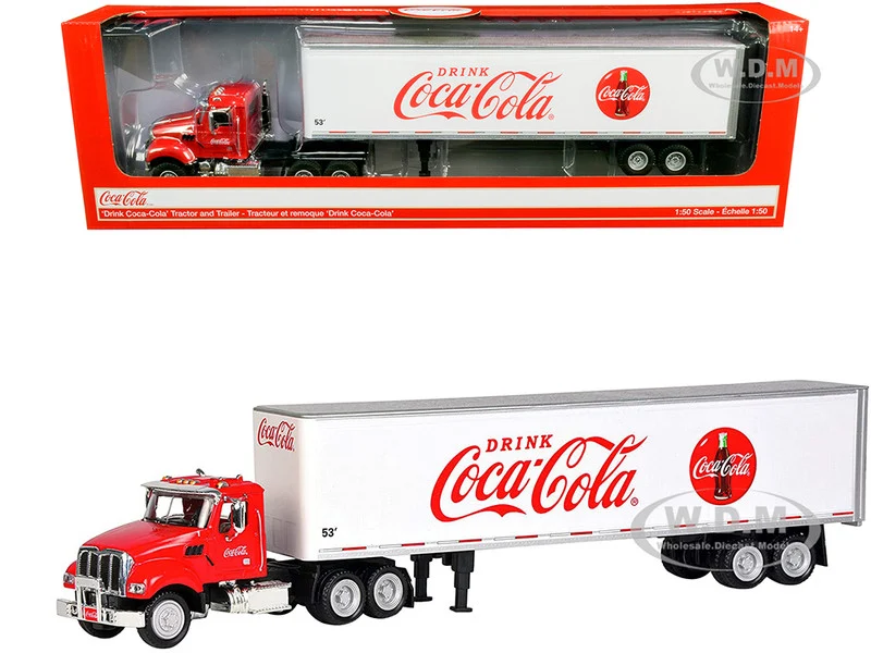 Truck Tractor with 53' Trailer "Drink Coca-Cola" Red and White 1/50 Diecast Model by Motor City Classics