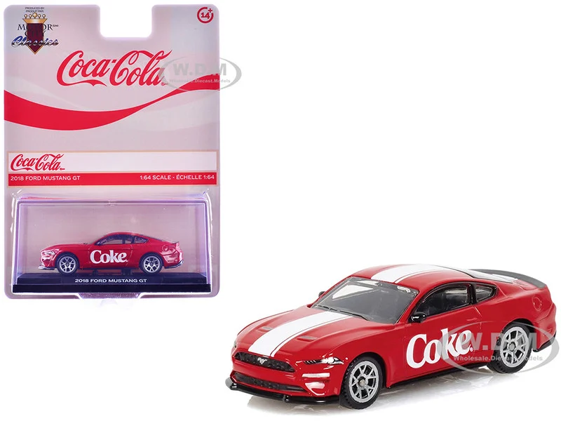 2018 Ford Mustang GT "Coca-Cola" Red with White Stripes 1/64 Diecast Model by Motor City Classics