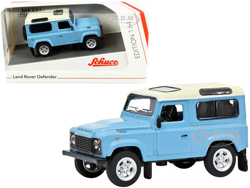 Land Rover Defender Light Blue with Cream Top 1/64 Diecast Model Car by Schuco - Range/Land Rover Models