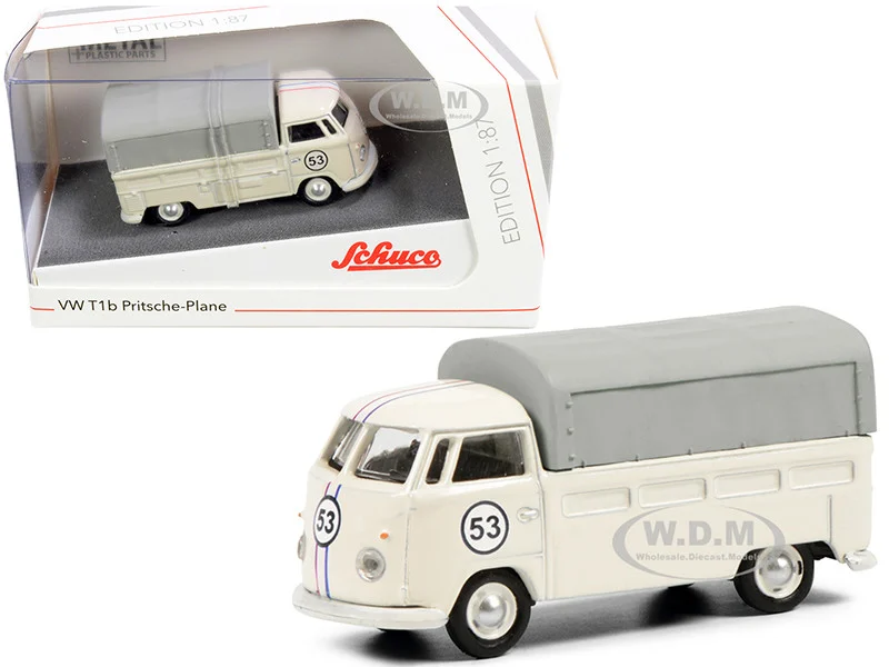 Volkswagen T1b Pritsche Plane Pickup Truck with Canopy #53 Cream 1/87 (HO) Diecast Model by Schuco - Volkswagen Models