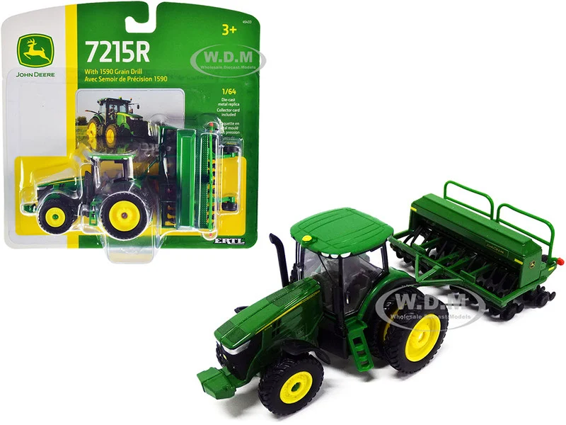 John Deere 7215R Tractor with John Deere 1590 Grain Drill 1/64 Diecast Models by ERTL TOMY - John Deere Models