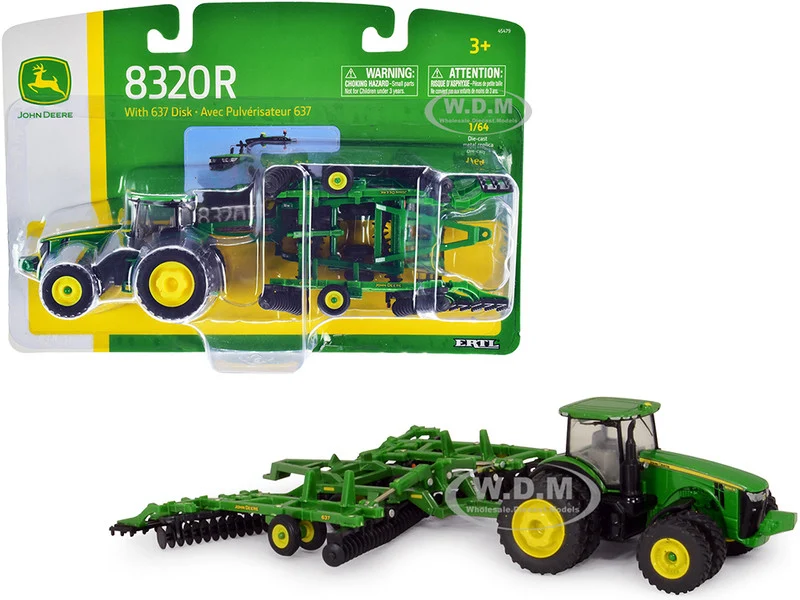 John Deere 8320R Tractor and John Deere 637 Disc Harrow with Folding Wings 1/64 Diecast Models by ERTL TOMY - John Deere Models