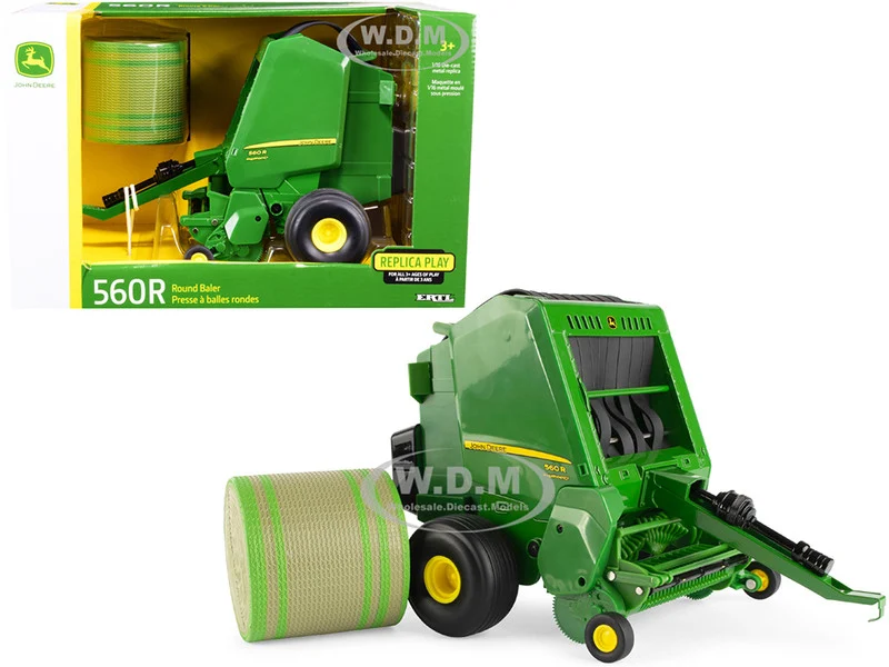 John Deere 560R Round Baler Green with Hay Bale 1/16 Diecast Model by ERTL TOMY - John Deere Models