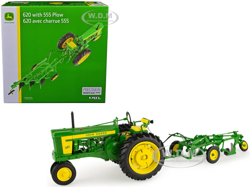 John Deere 620 Tractor with 555 Plow Green "Precision Heritage" Series 1/16 Diecast Model by ERTL TOMY - John Deere Models