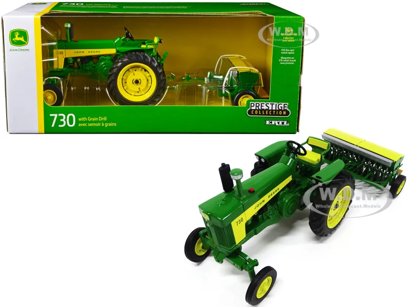 John Deere 730 Tractor Green with Grain Drill "Prestige Collection" 1/16 Diecast Model by ERTL TOMY - John Deere Models