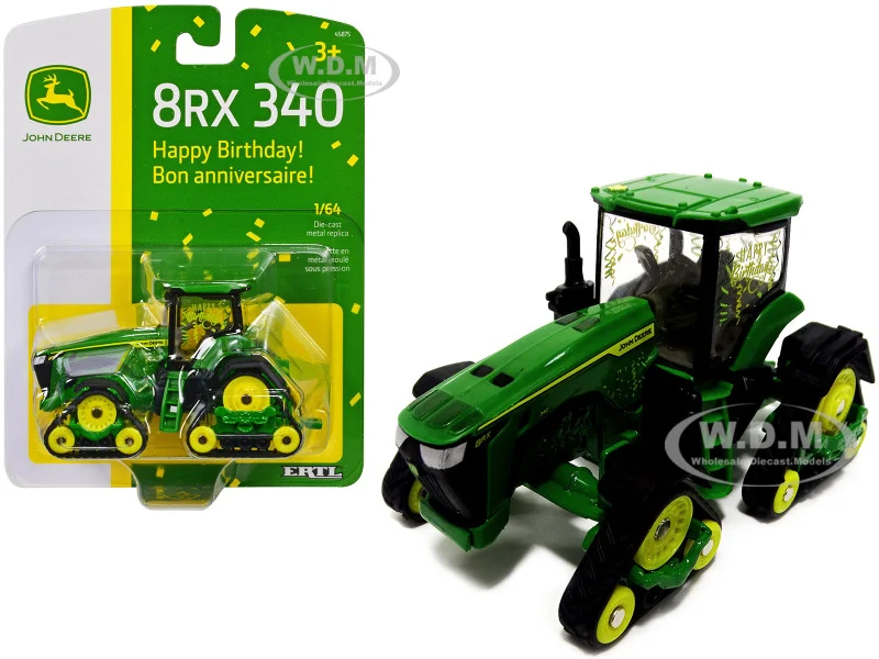 John Deere 8RX 340 Track Tractor Green "Happy Birthday!" Edition 1/64 Diecast Model by ERTL TOMY - John Deere Models