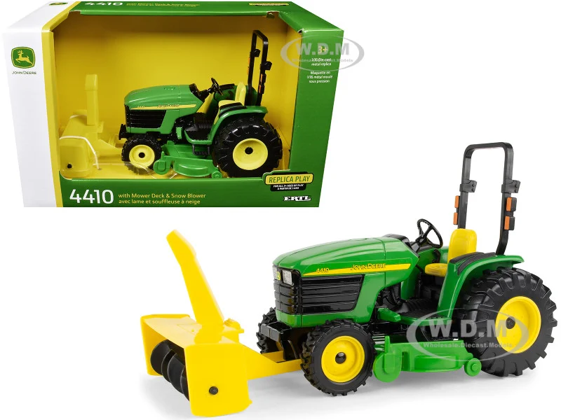 John Deere 4410 Tractor Green with Mower Deck and Snow Blower "Replica Play" Series 1/16 Diecast Model by ERTL TOMY - John Deere Models