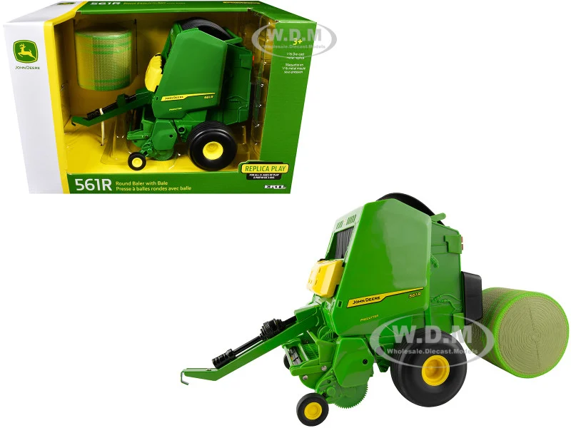 John Deere 561R Round Baler Green with Bale "Replica Play" Series 1/16 Diecast Model by ERTL TOMY - John Deere Models