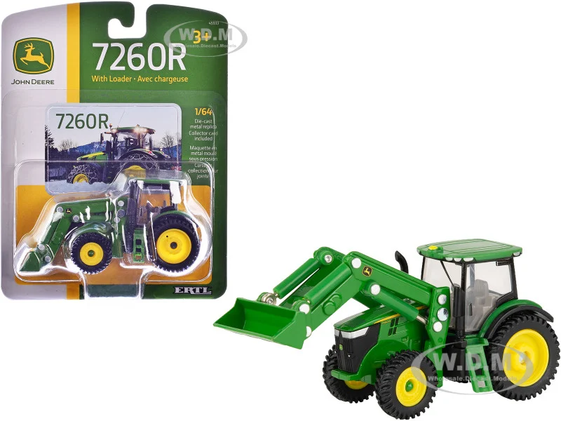John Deere 7260R Tractor Green with Loader 1/64 Diecast Model by ERTL TOMY - John Deere Models