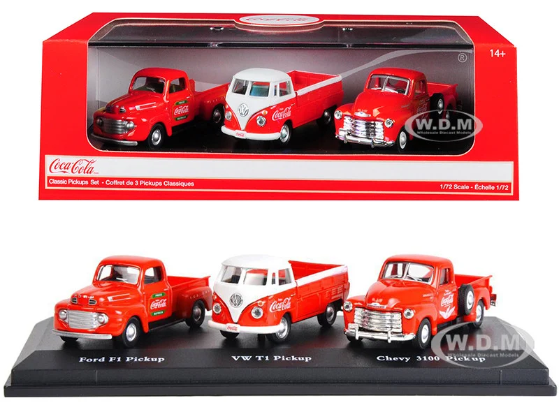 "Classic Pickups" Gift Set of 3 Pickup Trucks "Coca Cola" 1/72 Diecast Model Cars by Motor City Classics - Coca Cola Models