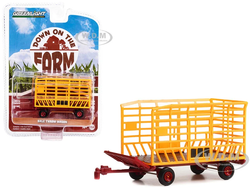 Bale Throw Wagon Yellow and Red "Down on the Farm" Series 7 1/64 Diecast Model by Greenlight - Tractors & Farm Models