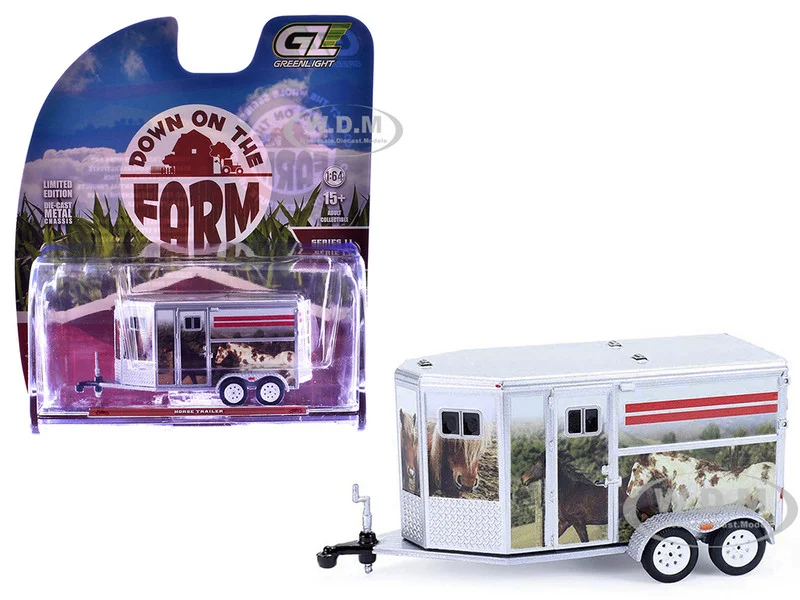 Horse Trailer Silver with Custom Horse Wrap "Down on the Farm" Series 11 1/64 Diecast Model by Greenlight - Accessories