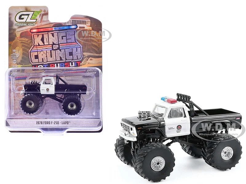 1978 Ford F-250 Monster Truck "LAPD (Los Angeles Police Department)" Black and White "Kings of Crunch - Hot Pursuit" Special Edition 1/64 Diecast Model Car by Greenlight
