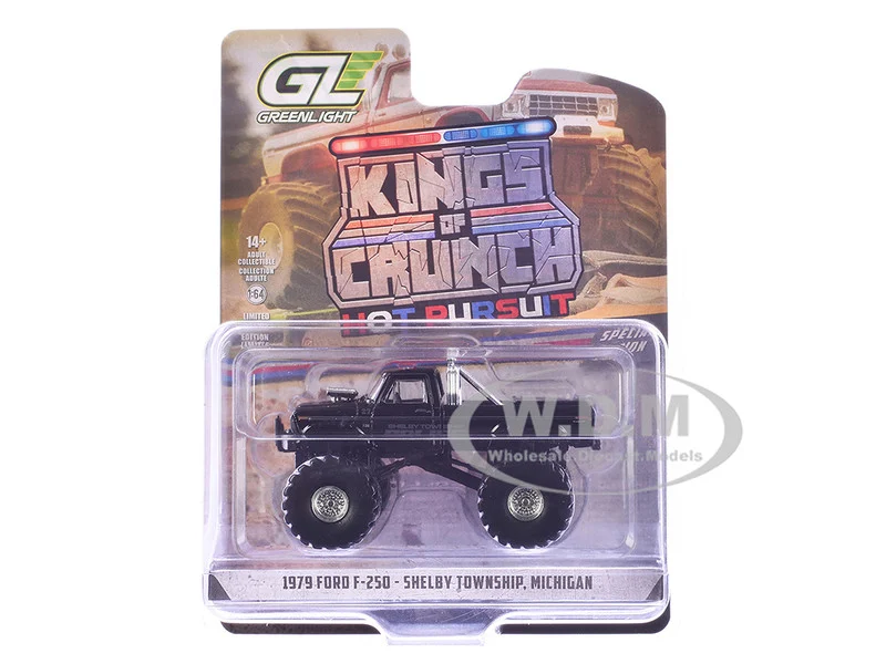 1979 Ford F-250 Monster Truck "Shelby Township Police, Michigan" Black "Kings of Crunch - Hot Pursuit" Special Edition 1/64 Diecast Model Car by Greenlight