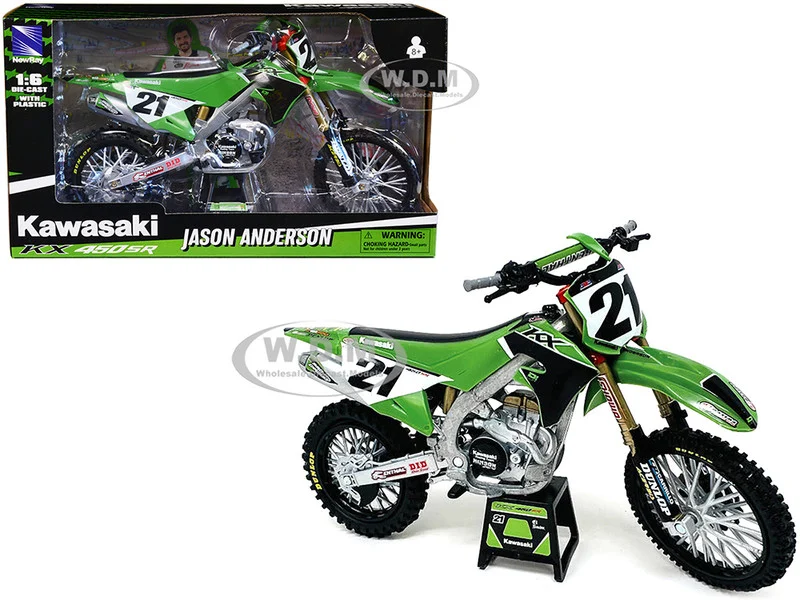 Kawasaki KX450SR Dirt Bike Motorcycle #21 Jason Anderson Green and Black "Kawasaki Racing Team" 1/6 Model by New Ray - Kawasaki Motorcycles