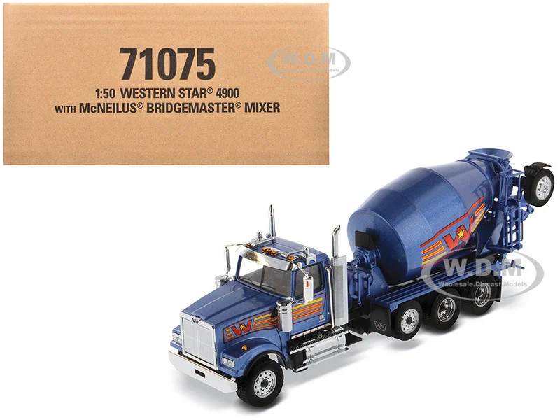 Western Star 4900 with Bridgemaster McNeilus Mixer Blue Metallic "Transport Series" 1/50 Diecast Model by Diecast Masters - Western Star Models