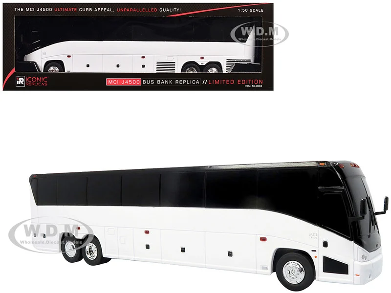 MCI J4500 Coach Bus Bank White Limited Edition 1/50 Model by Iconic Replicas - Bus Models