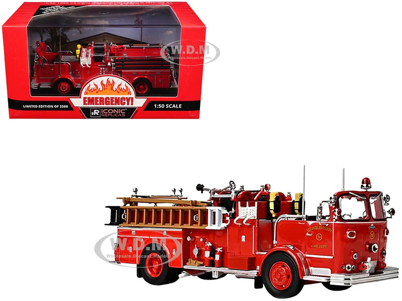 1965 Crown Firecoach Fire Engine "Los Angeles County Fire Department" LA County FD (LACFD) "Emergency!" Series Limited Edition to 2500 pieces Worldwide 1/50 Diecast Model by Iconic Replicas - Fire and Rescue Models