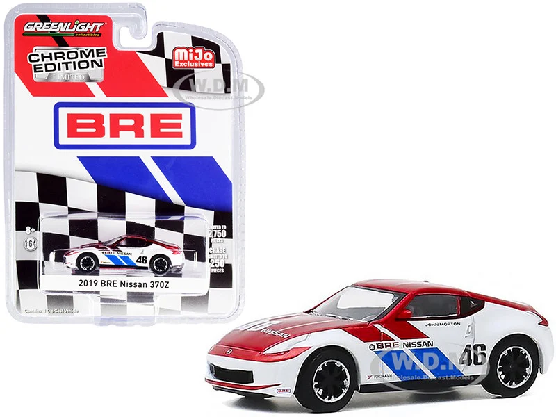 2019 Nissan 370Z #46 John Morton Chrome Red and White "BRE" (Brock Racing Enterprises) "Chrome Edition" Limited Edition to 2750 pieces Worldwide 1/64 Diecast Model Car by Greenlight - Nissan Models