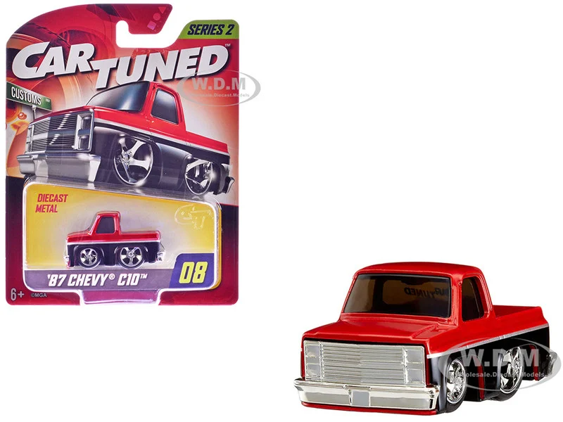 1987 Chevrolet C10 Pickup Truck Red Metallic and Black "Customs" Series 2 Diecast Model Car by CarTuned - Chevrolet Models