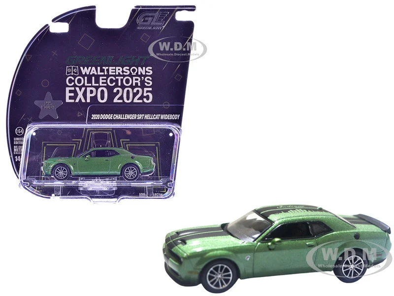 2020 Dodge Challenger SRT Hellcat Widebody F8 Green Metallic with Black Indiana Stripes "2025 Greenlight Waltersons Collector's Expo Exclusive" 1/64 Diecast Model Car by Greenlight - Dodge Models