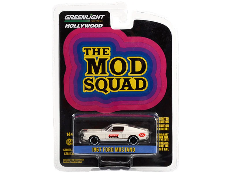 1967 Ford Mustang Fastback Cream #55 Thrill Circus By Karnes "The Mod Squad" (1968-1973) TV Series "Hollywood Series" Release 36 1/64 Diecast Model Car by Greenlight