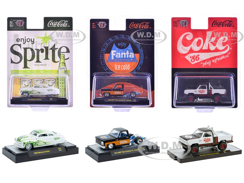 "Sodas" Set of 3 pieces Release 54 Limited Edition to 10000 pieces Worldwide 1/64 Diecast Model Cars by M2 Machines - Coca Cola Models