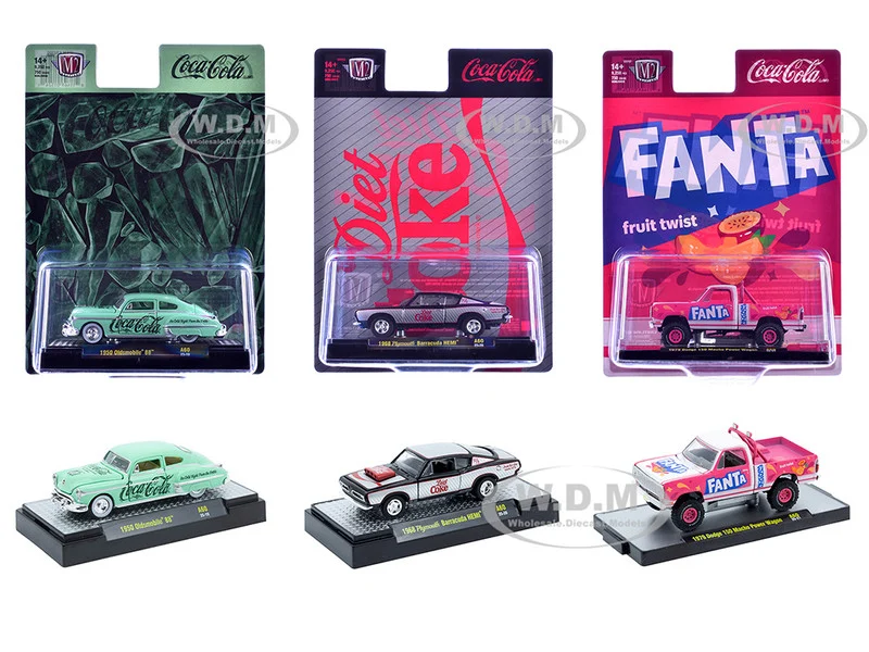 "Sodas" Set of 3 pieces Release 60 Limited Edition to 10000 pieces Worldwide 1/64 Diecast Model Cars by M2 Machines - Coca Cola Models