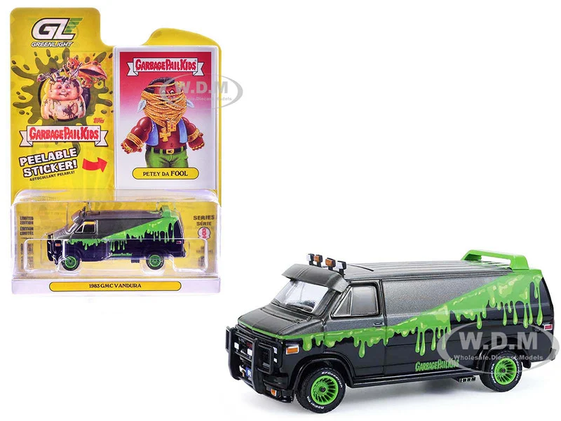 1983 GMC Vandura Van Gray Metallic and Black with Green Slime Graphics "Petey Da Fool" "Garbage Pail Kids" Series 8 1/64 Diecast Model Car by Greenlight - GMC Models