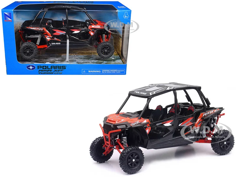 Polaris RZR XP 4 Turbo EPS Sport UTV Spectra Orange with Graphics and Black Top 1/18 Diecast Model by New Ray - Polaris Models