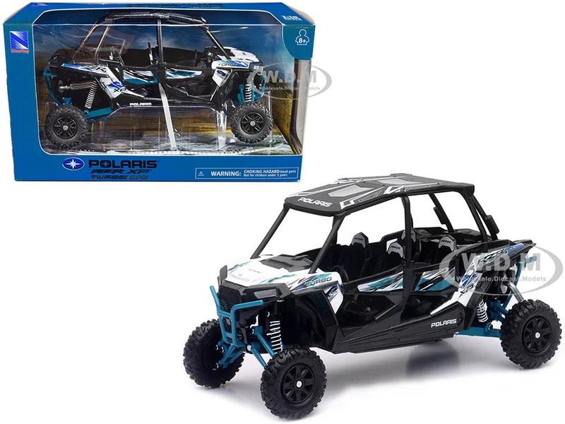 Polaris RZR XP 4 Turbo EPS Sport UTV Matt White Lightning with Graphics and Black Top 1/18 Diecast Model by New Ray - Polaris Models