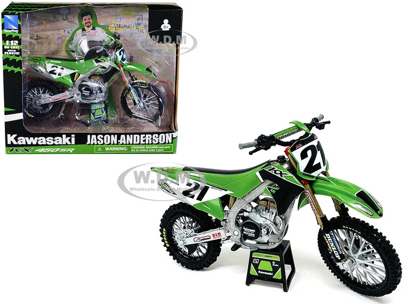 Kawasaki KX450SR Dirt Bike Motorcycle #21 Jason Anderson Green and Black "Kawasaki Racing Team" 1/12 Model by New Ray - Kawasaki Motorcycles