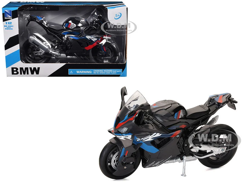 BMW M 1000 RR Motorcycle Black with Red and Blue Stripes 1/12 Diecast Model by New Ray - BMW Motorcycles